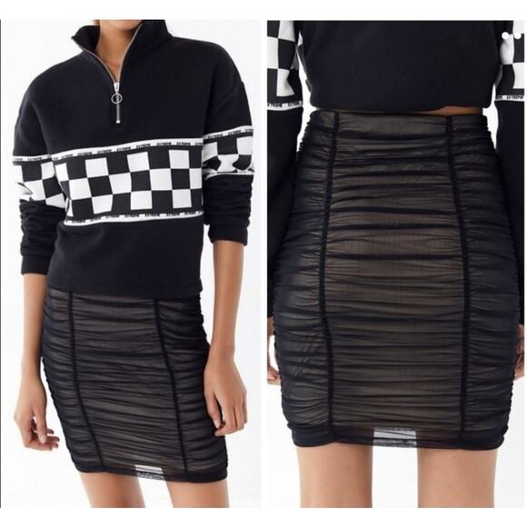 Urban Outfitters Dresses & Skirts - Urban Outfitters Skirt Black Ruched Mesh High Rise Midi Mini XS Bodycon Y2K 90's